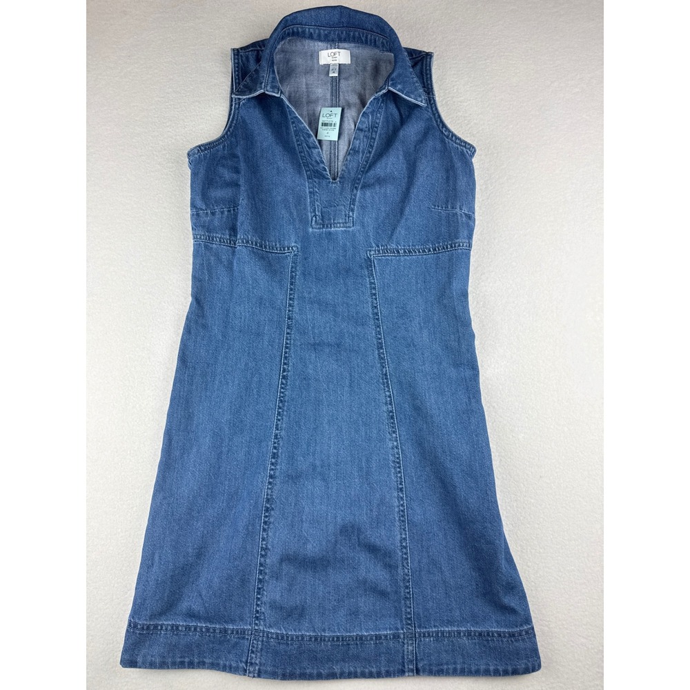 LOFT Outlet Petite Denim V-Neck Sleeveless Shift Dress Blue Size 4P NWT